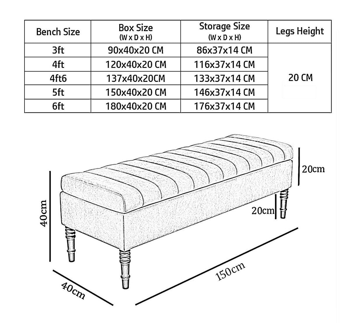 Safar Striped Ottoman Bench with Legs, Shoe Storage Bench