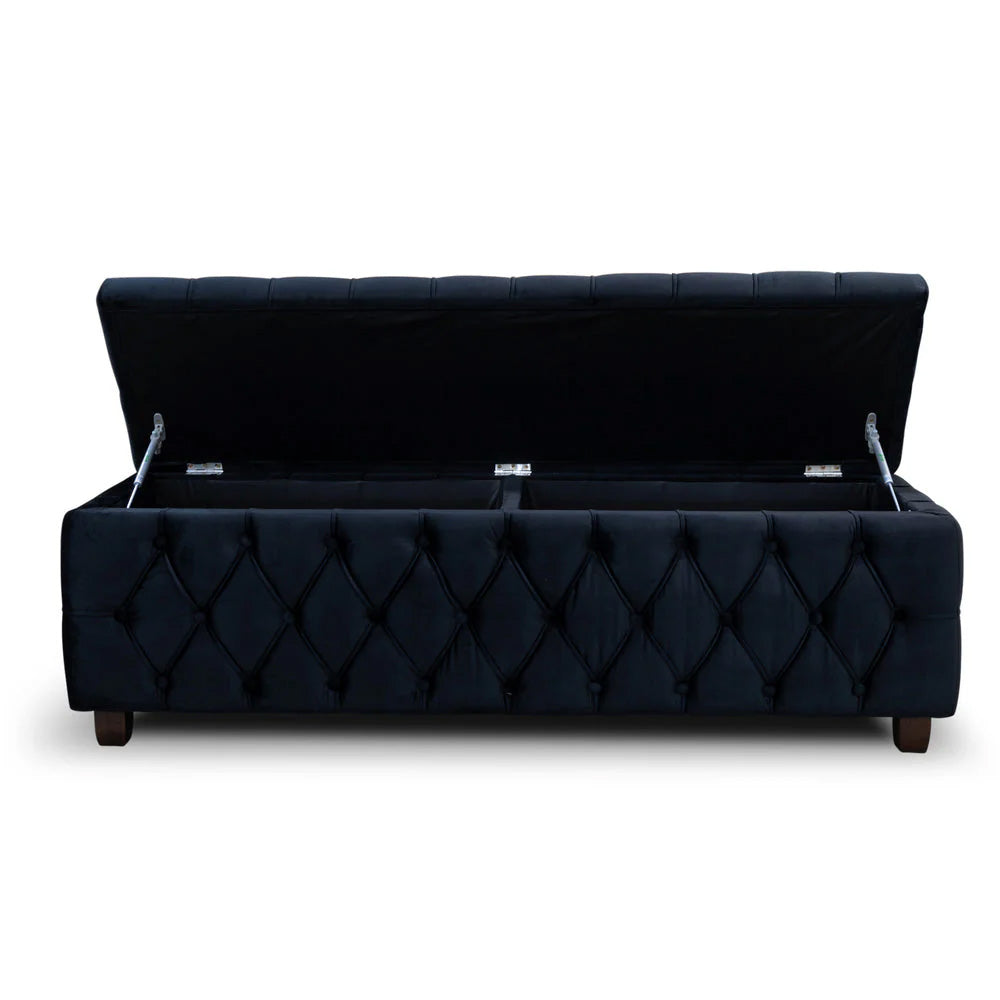 Riga Chesterfield Upholstered Ottoman Storage Box with Wooden Legs in Plush Velvet Fabric