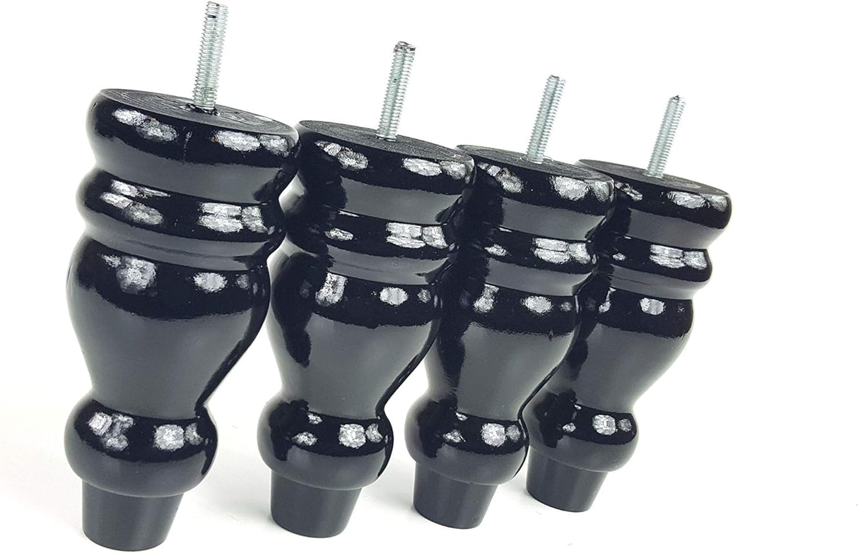 4 x Natural Wooden Legs, Turned Wooden Legs for Furniture, Sofa Legs