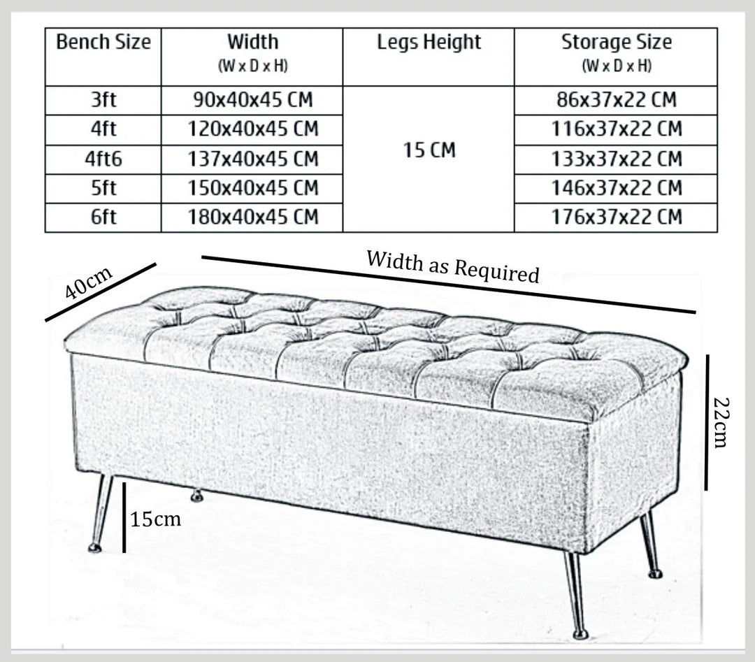 Amara Chesterfield Ottoman Storage Bench with Legs