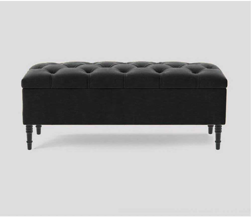 Swiss Chesterfield Upholstered Ottoman Storage Bench with Legs