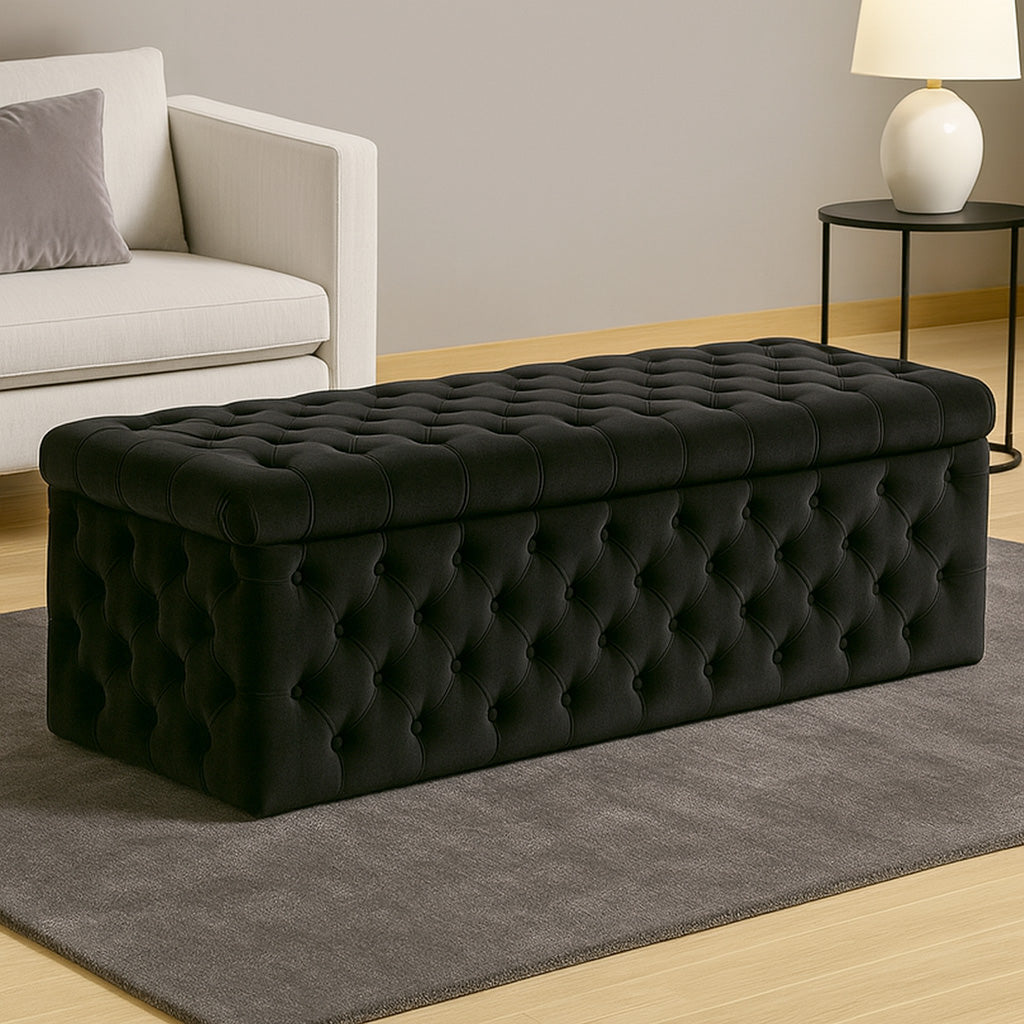 Lux Full Upholstered Velvet Storage Ottoman Box