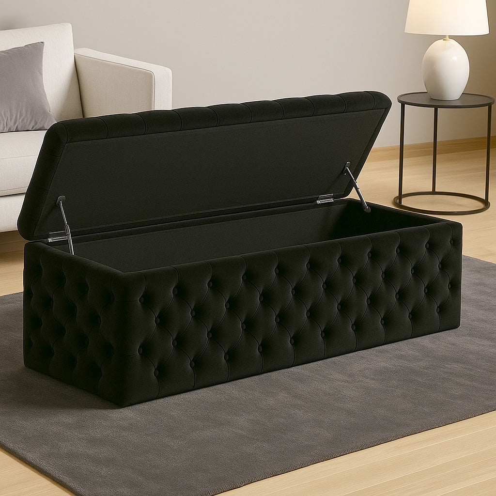 Lux Full Upholstered Velvet Storage Ottoman Box