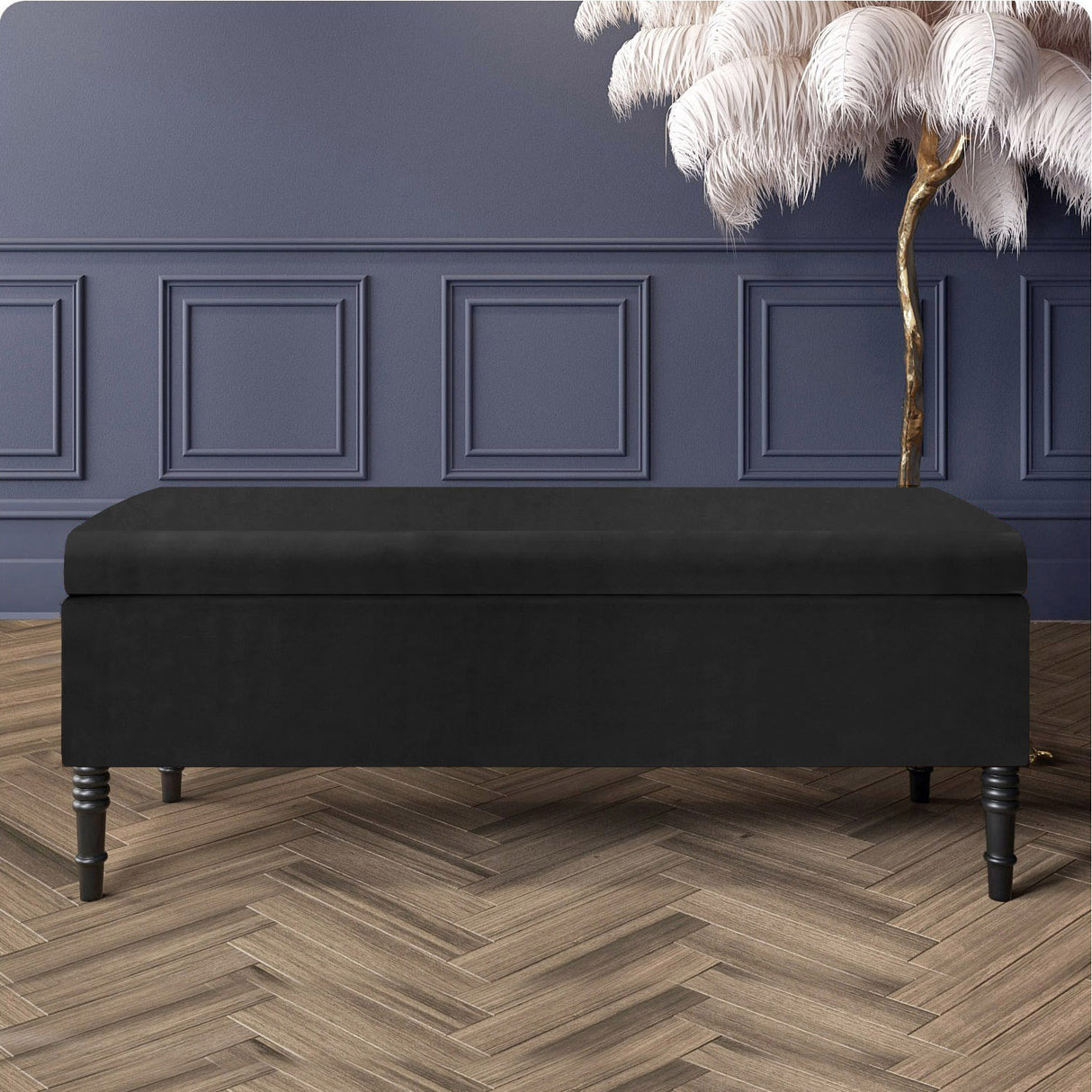 Paris Velvet Ottoman Storage Bench with Plain Lid