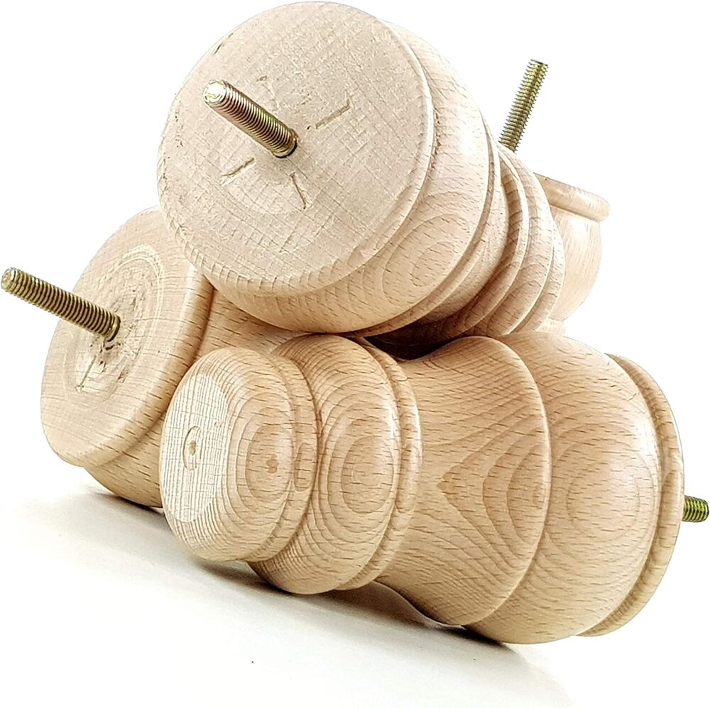 4 x Turned Wooden Furniture Feet, Replacement Legs
