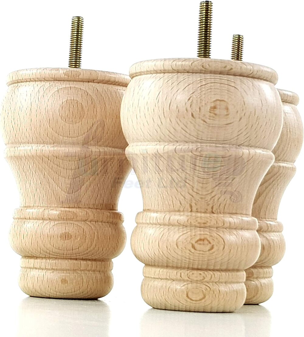 4 x Turned Wooden Furniture Feet, Replacement Legs