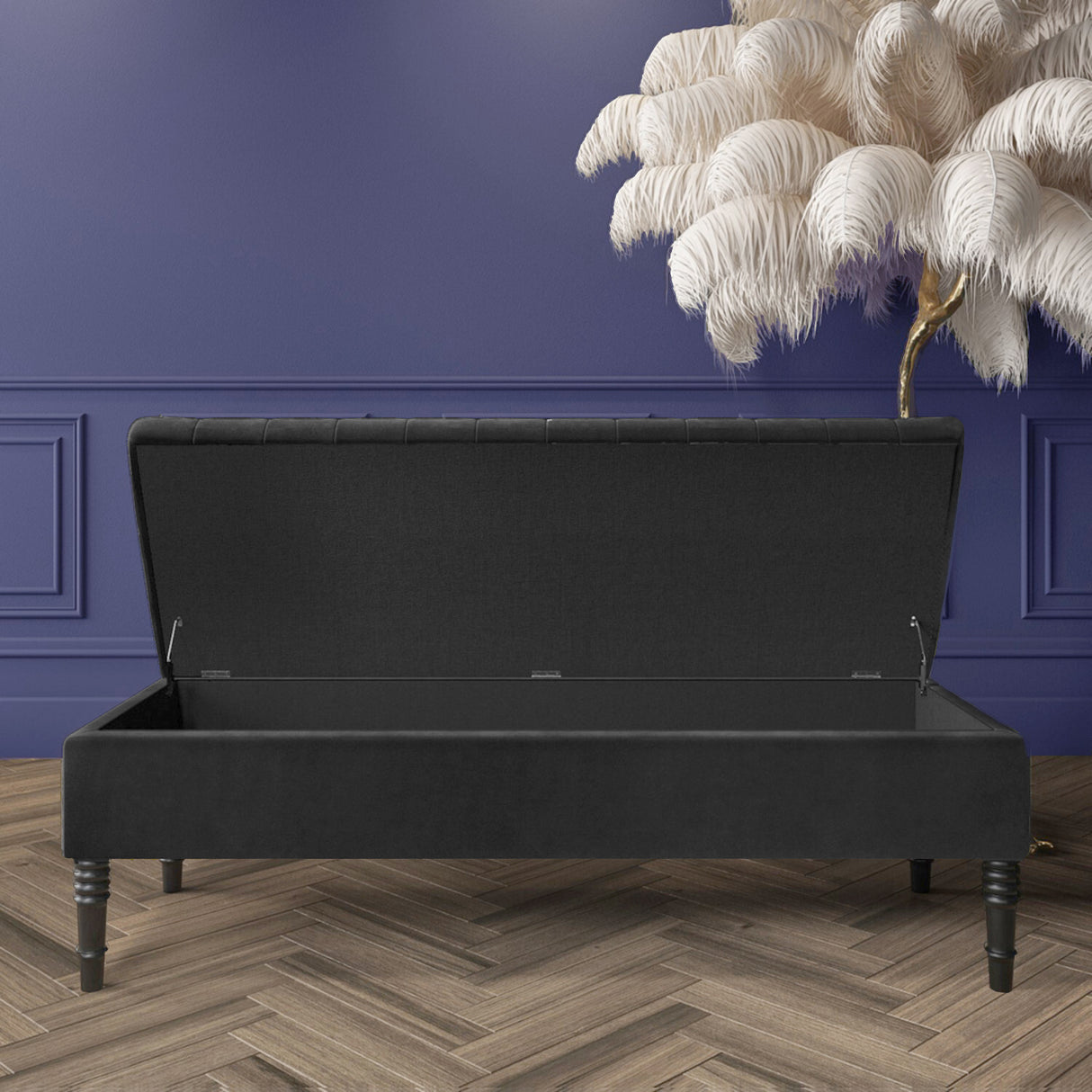 Safar Striped Ottoman Bench with Legs, Shoe Storage Bench