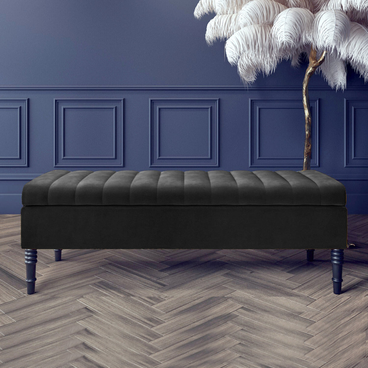 Safar Striped Ottoman Bench with Legs, Shoe Storage Bench