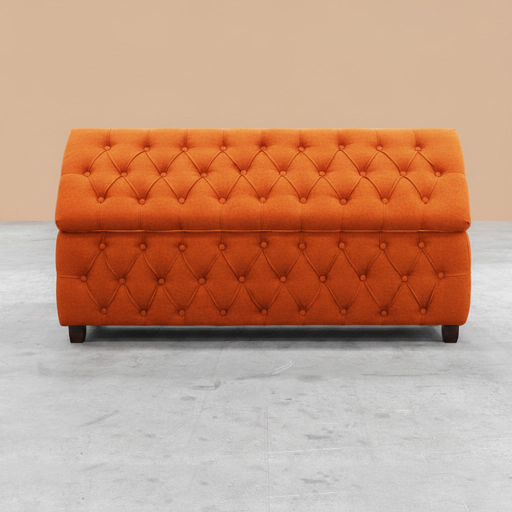 Riga Chesterfield Upholstered Ottoman Storage Box with Wooden Legs in Plush Velvet Fabric