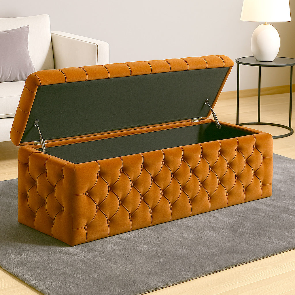 Lux Full Upholstered Velvet Storage Ottoman Box