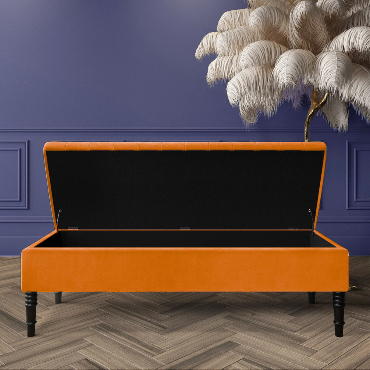 Safar Striped Ottoman Bench with Legs, Shoe Storage Bench