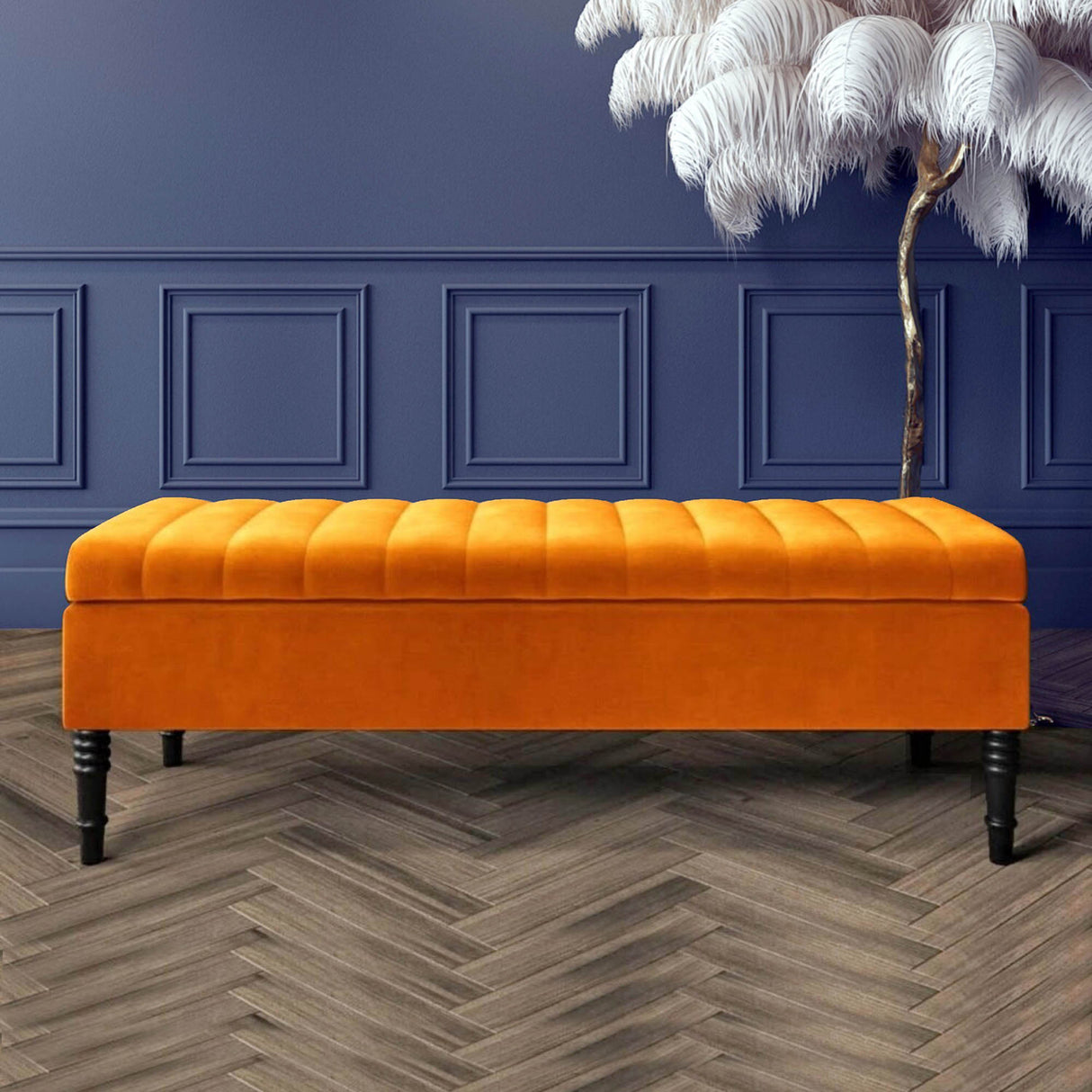 Safar Striped Ottoman Bench with Legs, Shoe Storage Bench