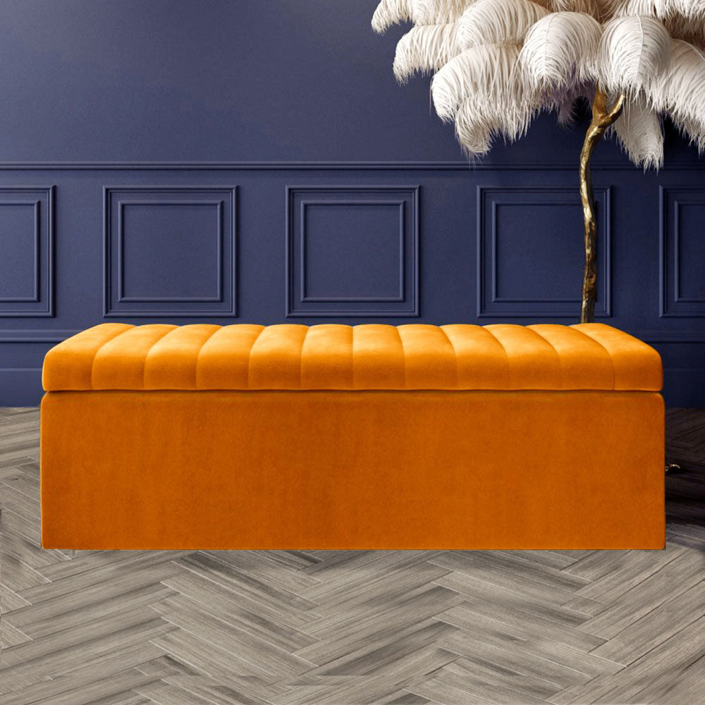 Large Safar Ottoman Storage Box - Plush Velvet Upholstered Blanket Box