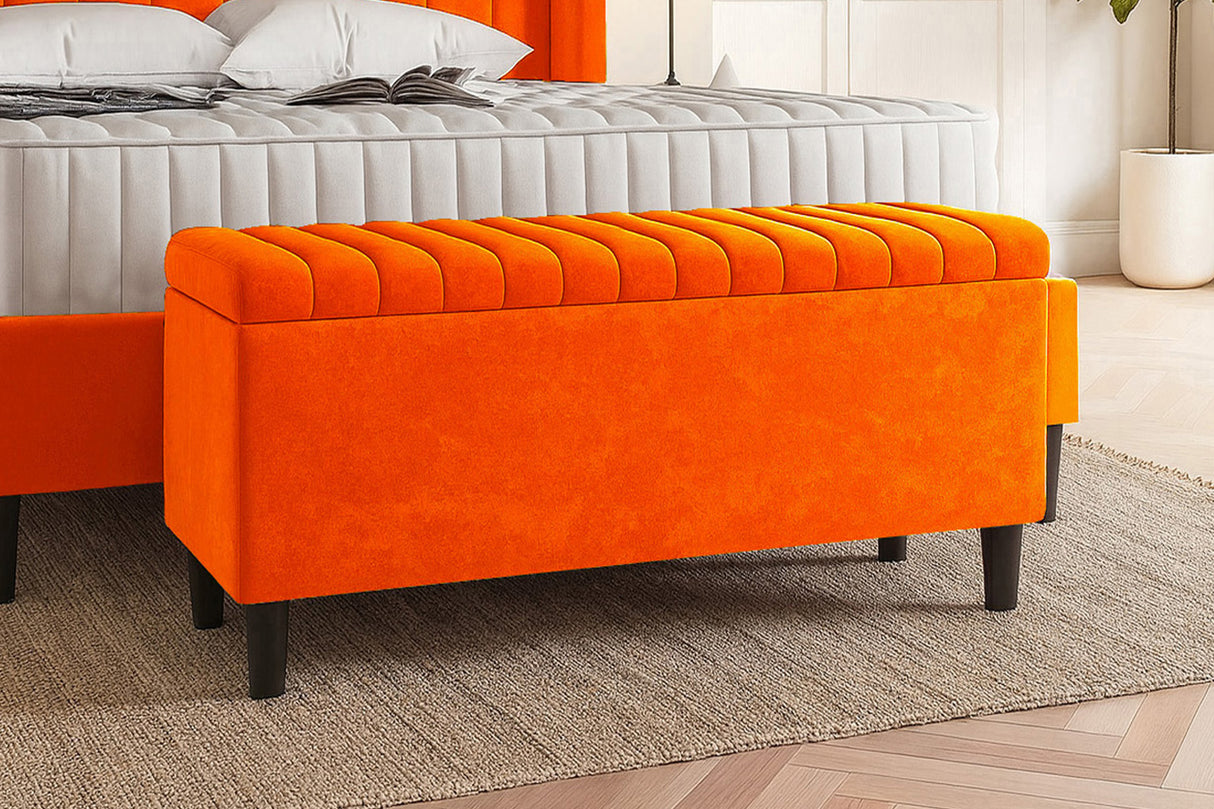 Safari Lined Upholstered Ottoman Bench with Storage