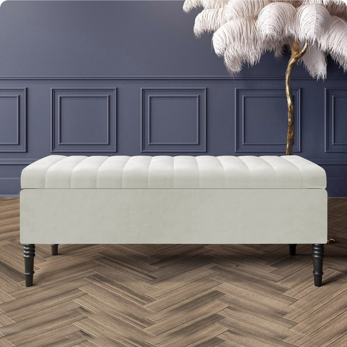 Paris Striped Ottoman Bench with storage