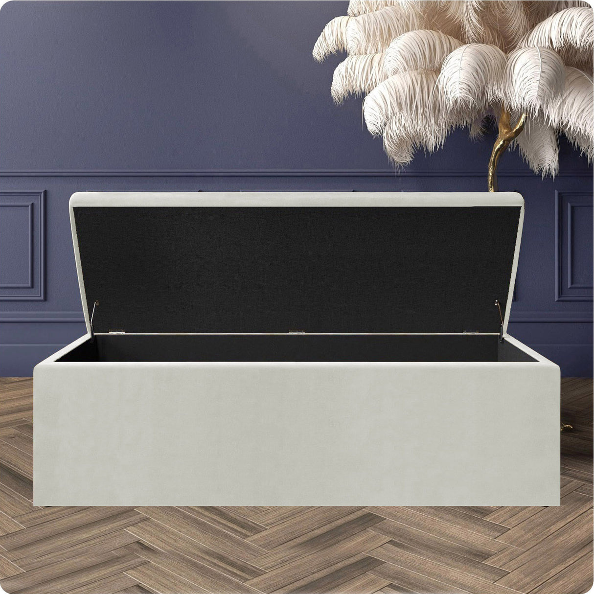 Safar Large Velvet Ottoman Storage Box with Plain Lid