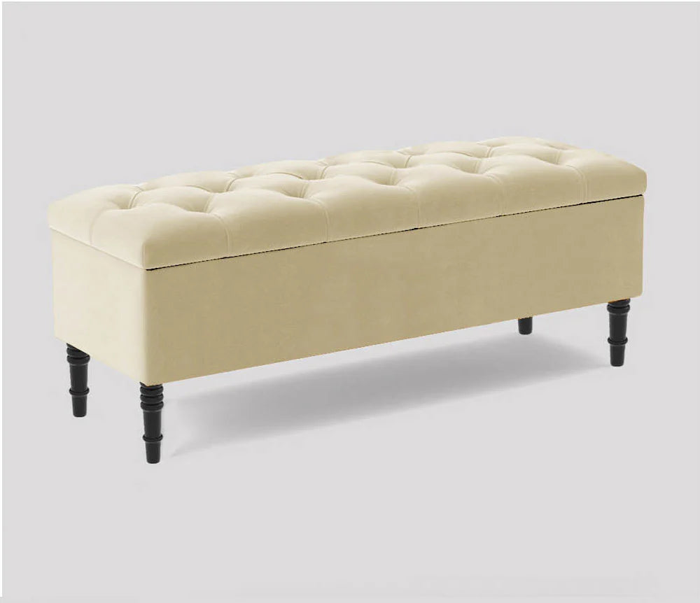 Swiss Chesterfield Upholstered Ottoman Storage Bench with Legs