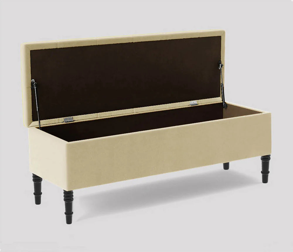 Swiss Chesterfield Upholstered Ottoman Storage Bench with Legs