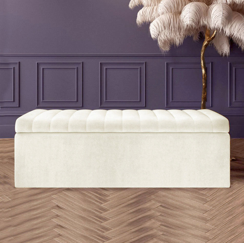 Large Safar Ottoman Storage Box - Plush Velvet Upholstered Blanket Box