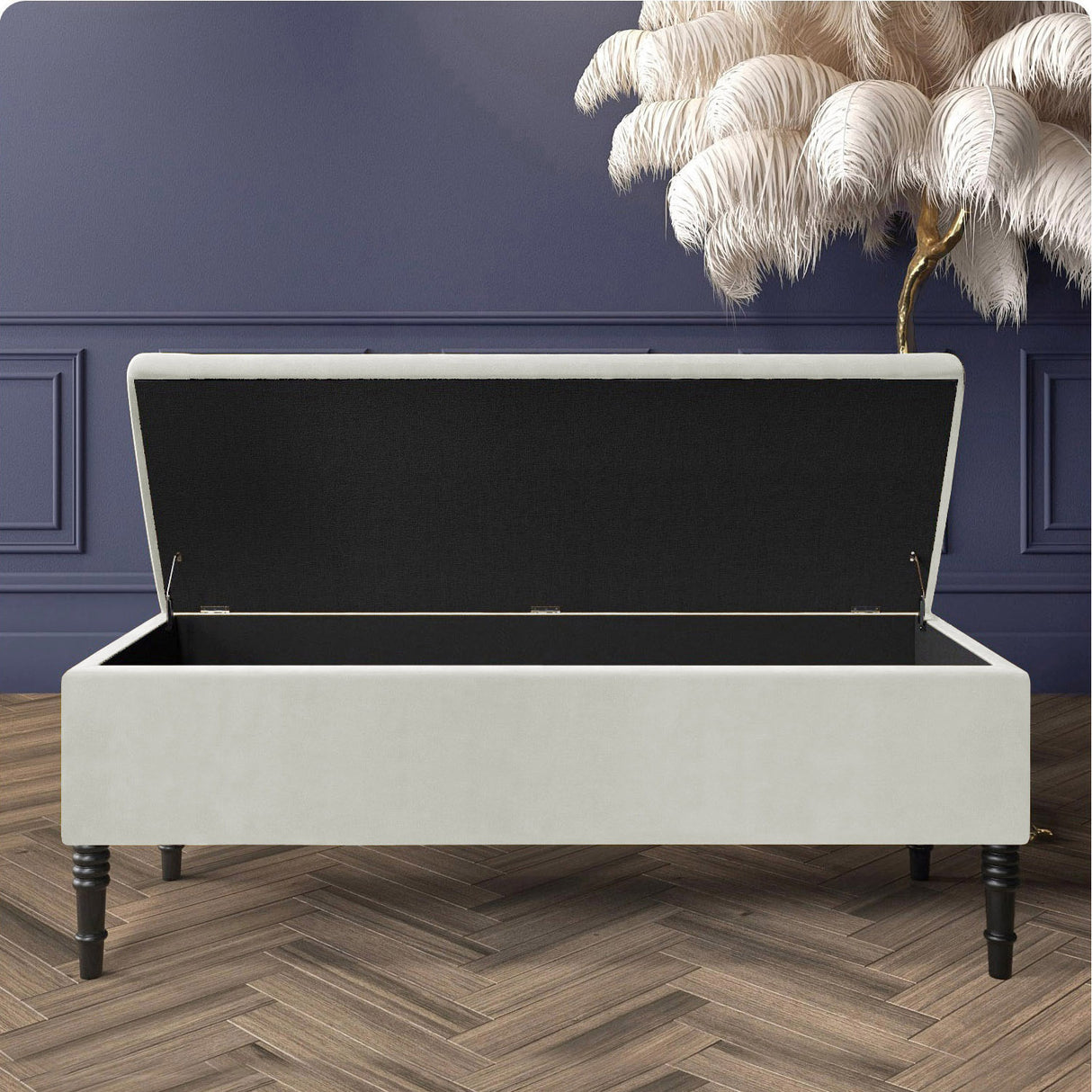 Paris Velvet Ottoman Storage Bench with Plain Lid