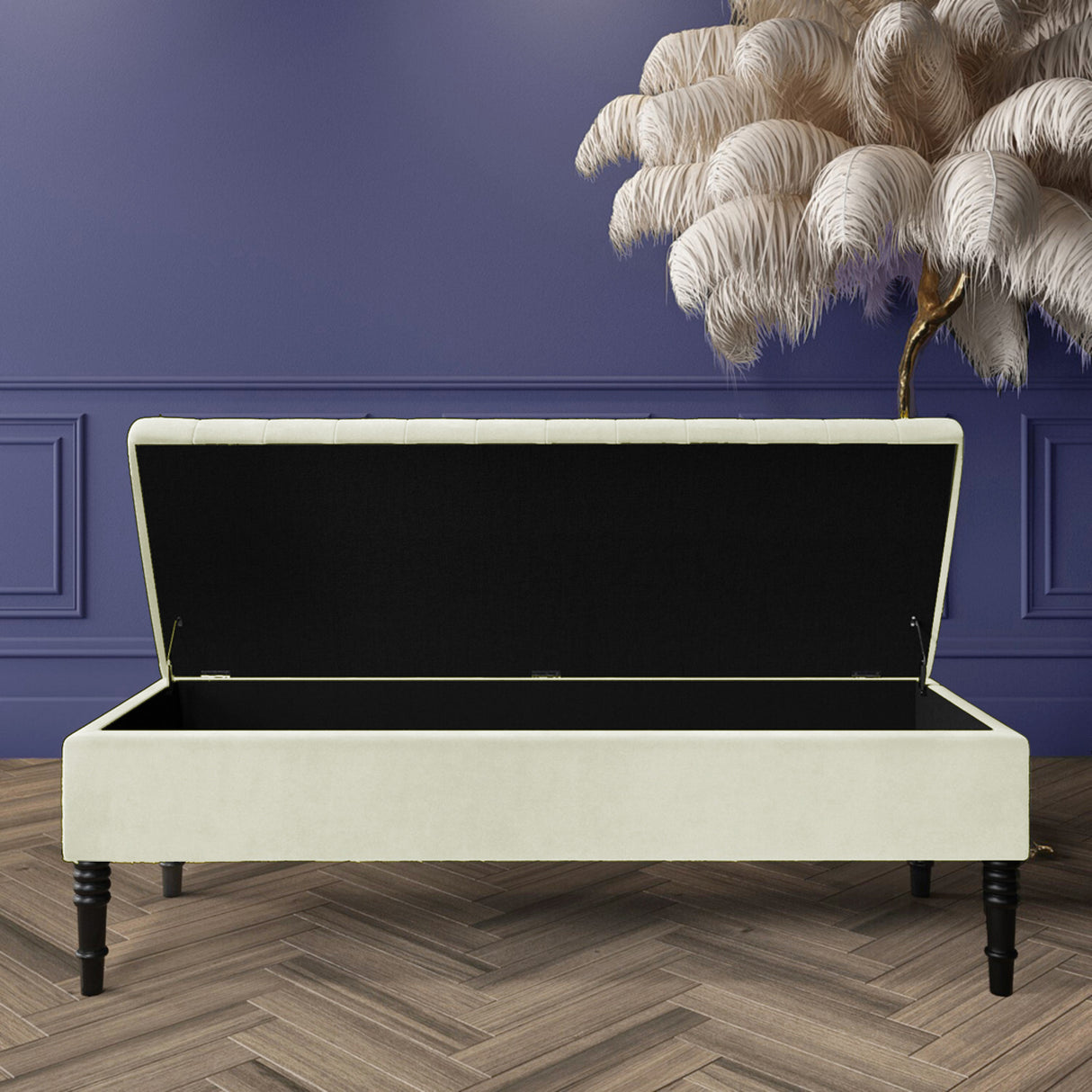 Safar Striped Ottoman Bench with Legs, Shoe Storage Bench