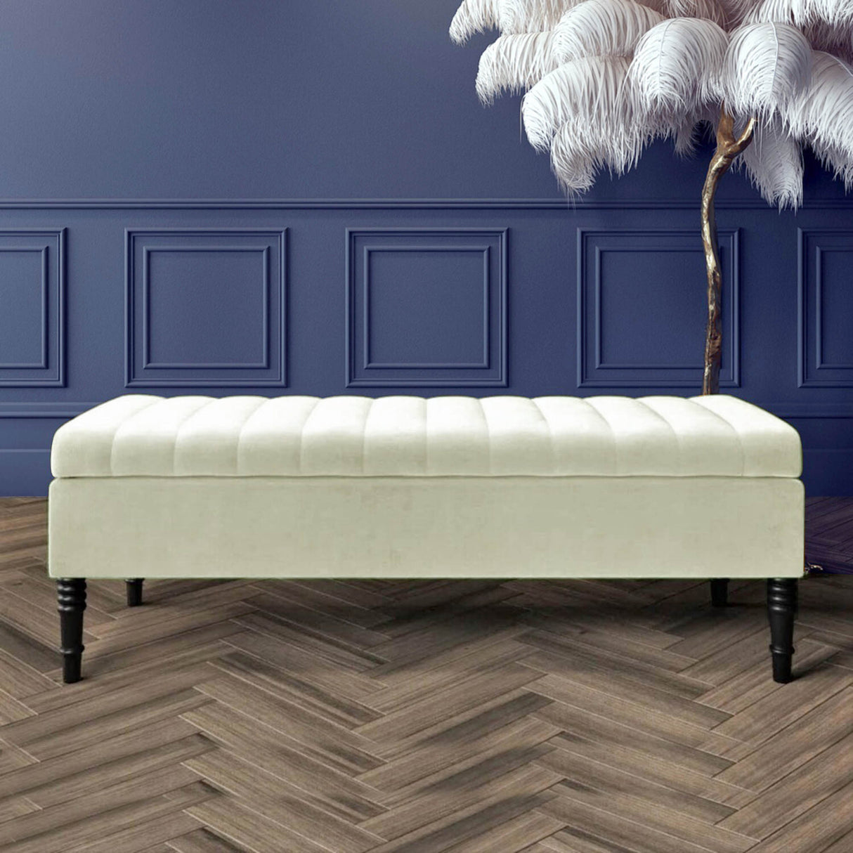 Safar Striped Ottoman Bench with Legs, Shoe Storage Bench