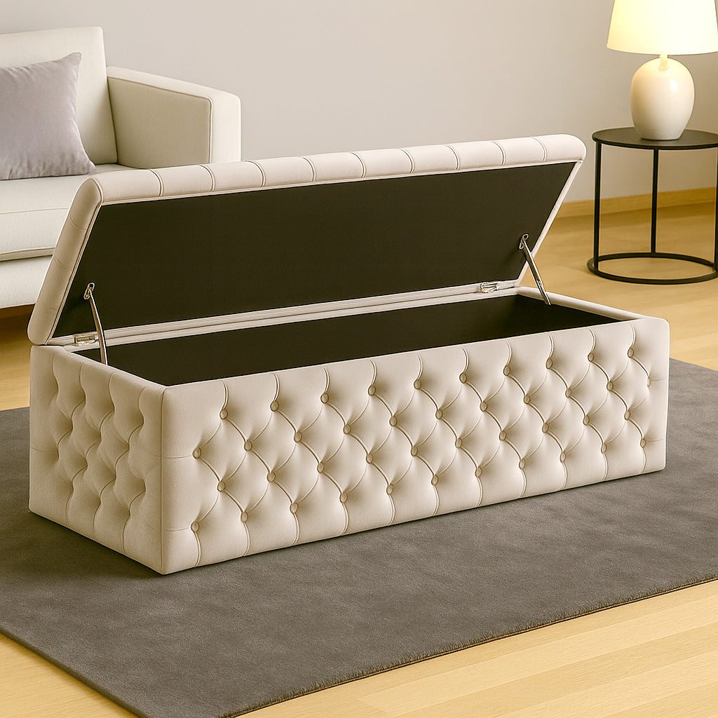 Lux Full Upholstered Velvet Storage Ottoman Box