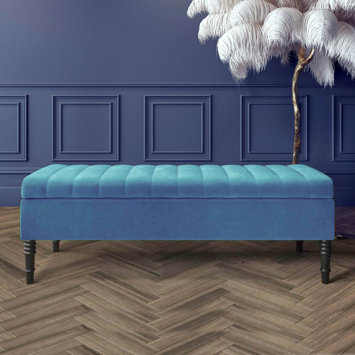 Safar Striped Ottoman Bench with Legs, Shoe Storage Bench