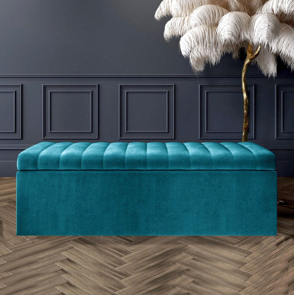 Large Safar Ottoman Storage Box - Plush Velvet Upholstered Blanket Box