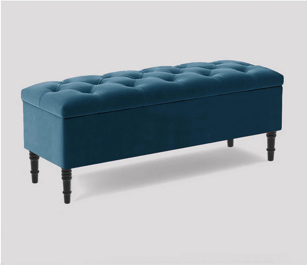 Swiss Chesterfield Upholstered Ottoman Storage Bench with Legs