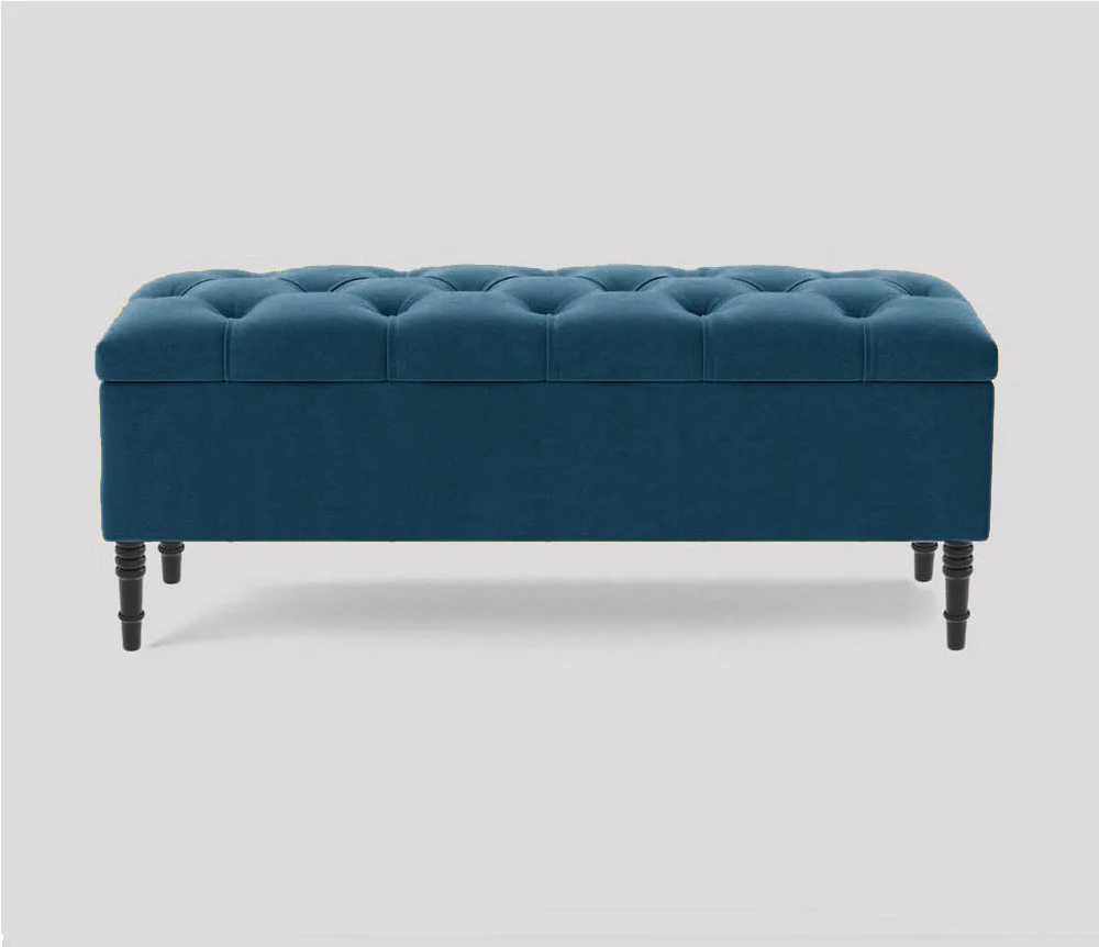 Swiss Chesterfield Upholstered Ottoman Storage Bench with Legs