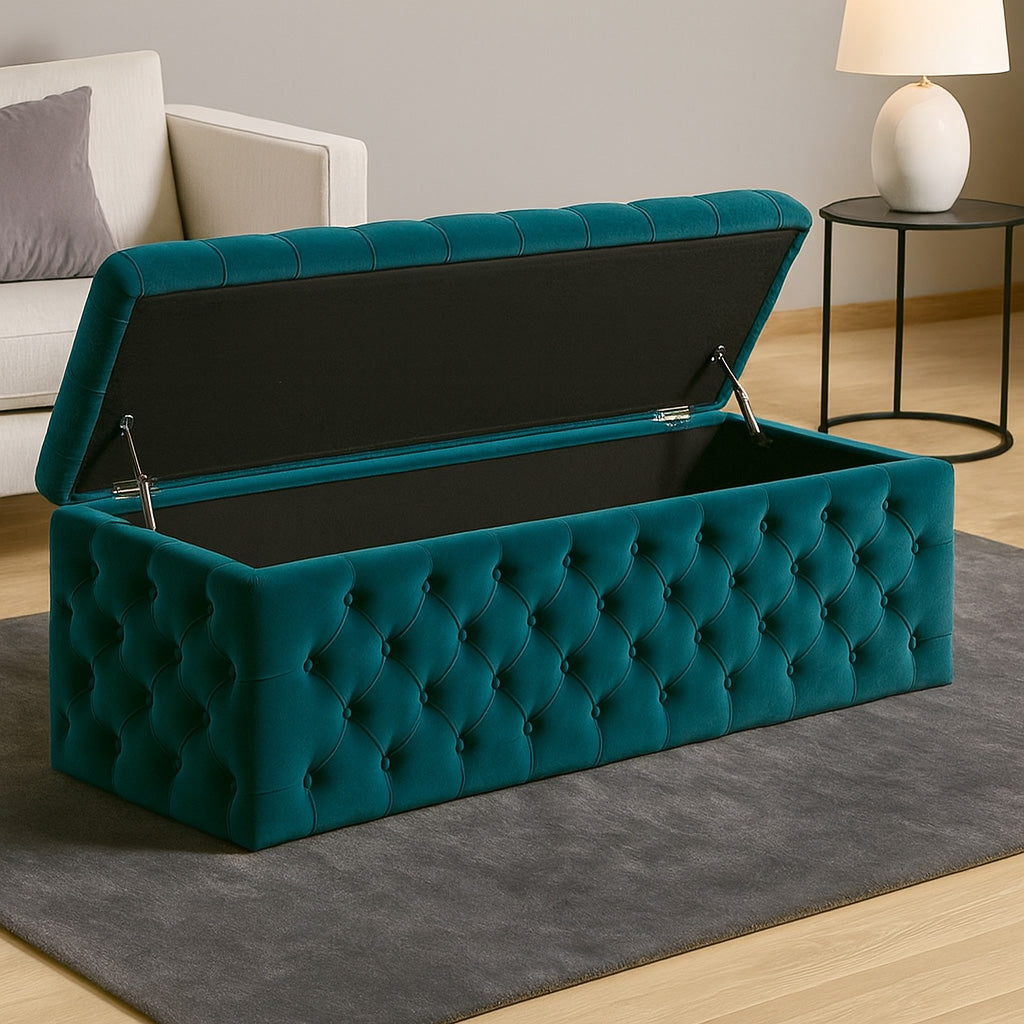 Lux Full Upholstered Velvet Storage Ottoman Box