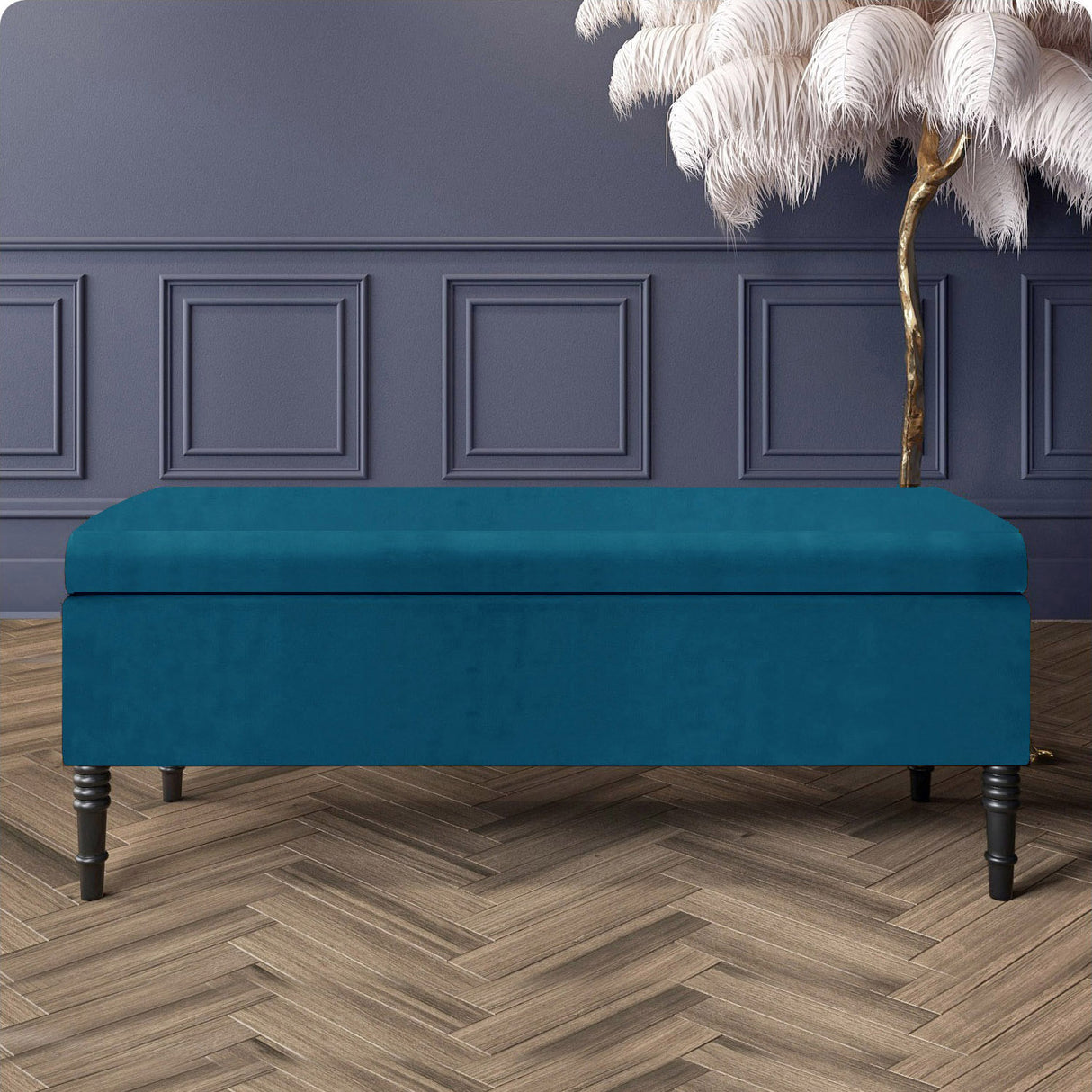 Paris Velvet Ottoman Storage Bench with Plain Lid