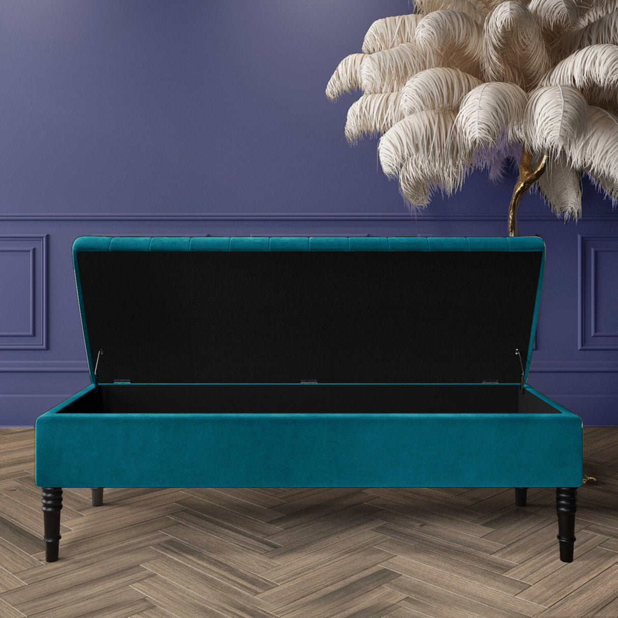 Safar Striped Ottoman Bench with Legs, Shoe Storage Bench