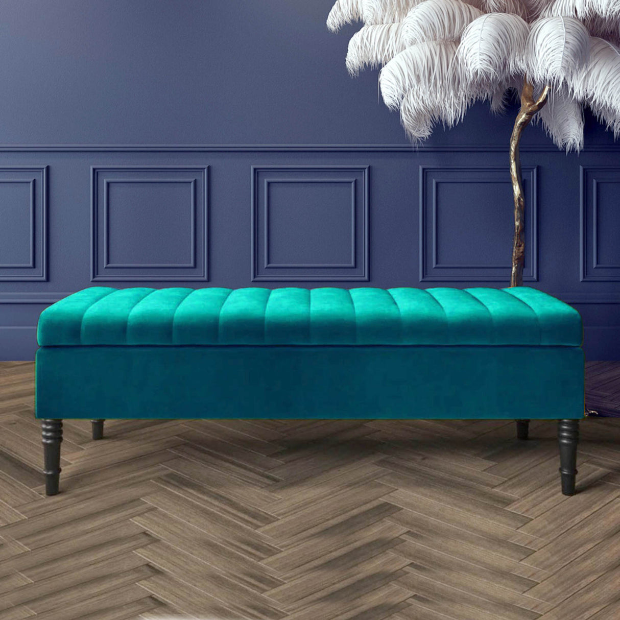 Safar Striped Ottoman Bench with Legs, Shoe Storage Bench