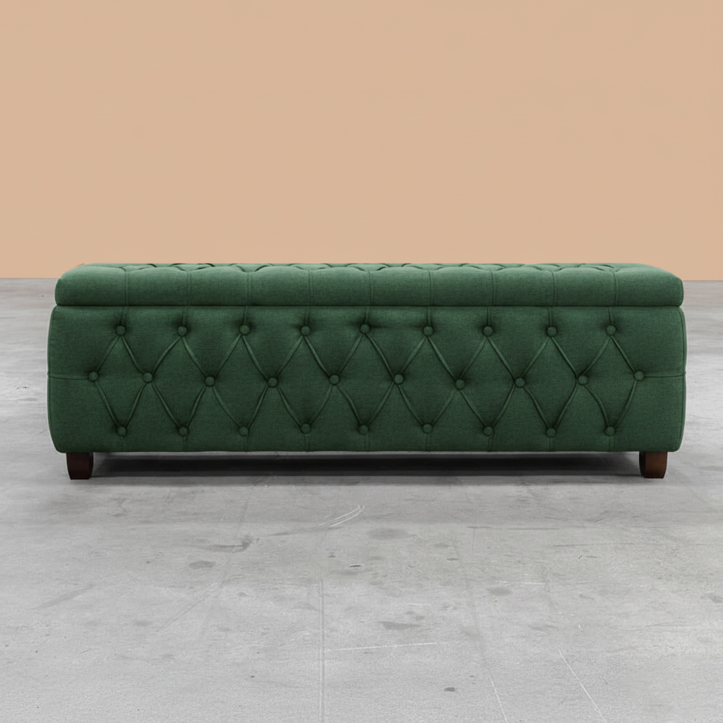 Riga Chesterfield Upholstered Ottoman Storage Box with Wooden Legs in Plush Velvet Fabric