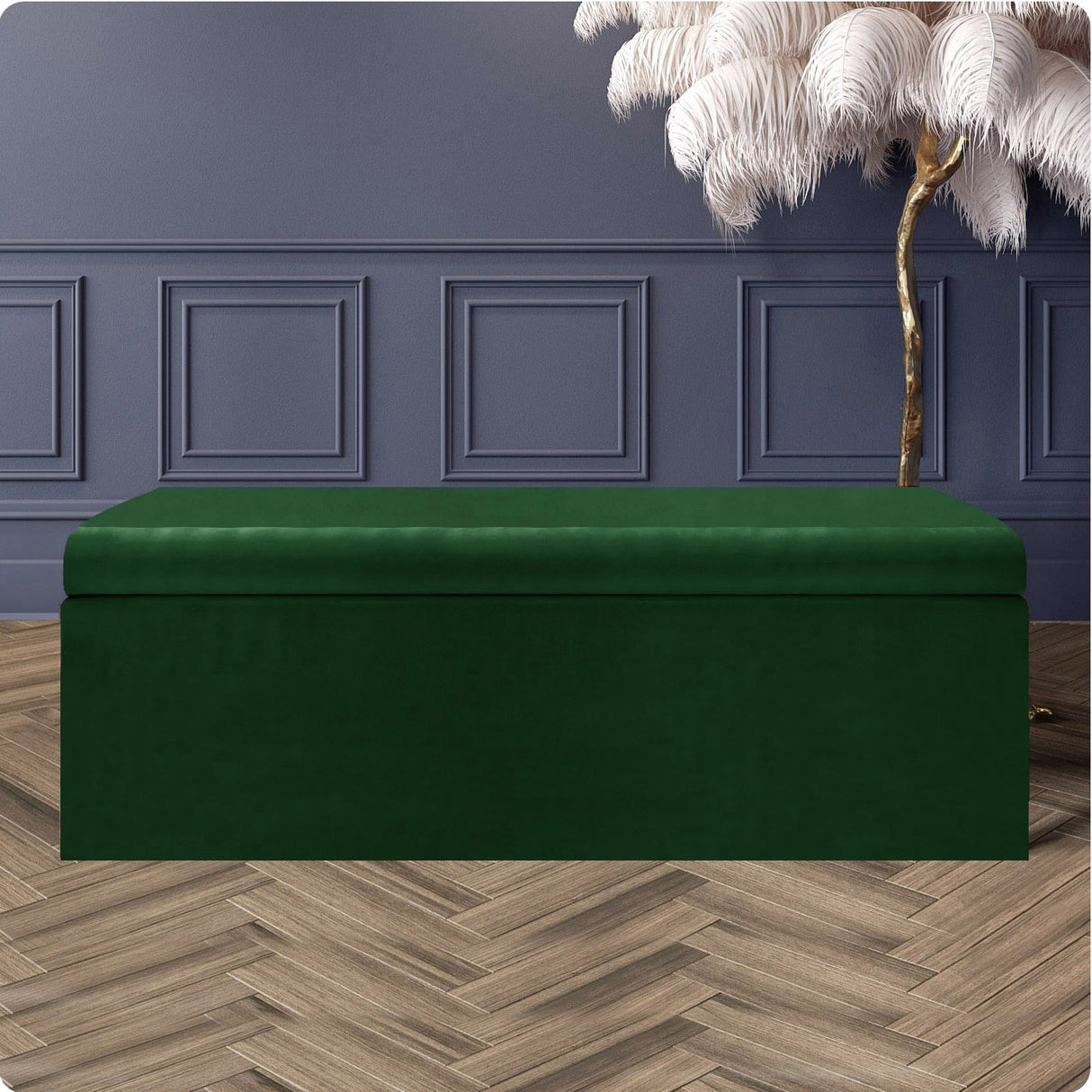 Safar Large Velvet Ottoman Storage Box with Plain Lid