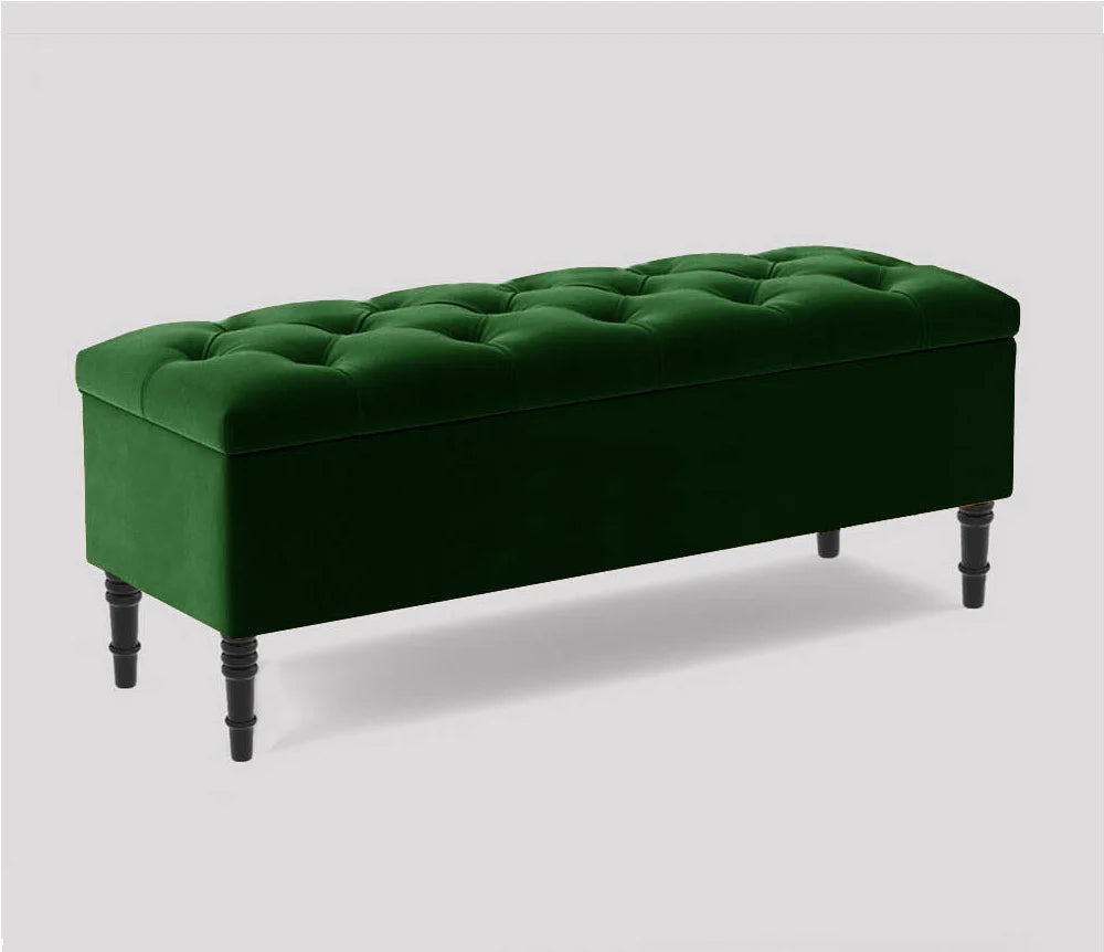 Swiss Chesterfield Upholstered Ottoman Storage Bench with Legs