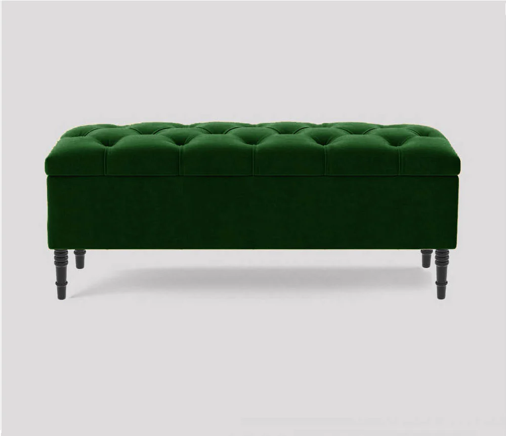 Swiss Chesterfield Upholstered Ottoman Storage Bench with Legs