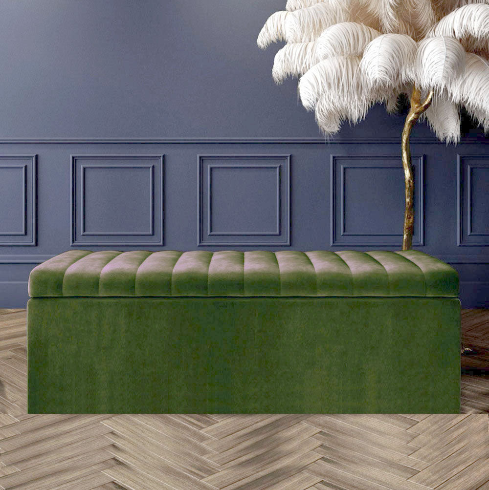 Large Safar Ottoman Storage Box - Plush Velvet Upholstered Blanket Box