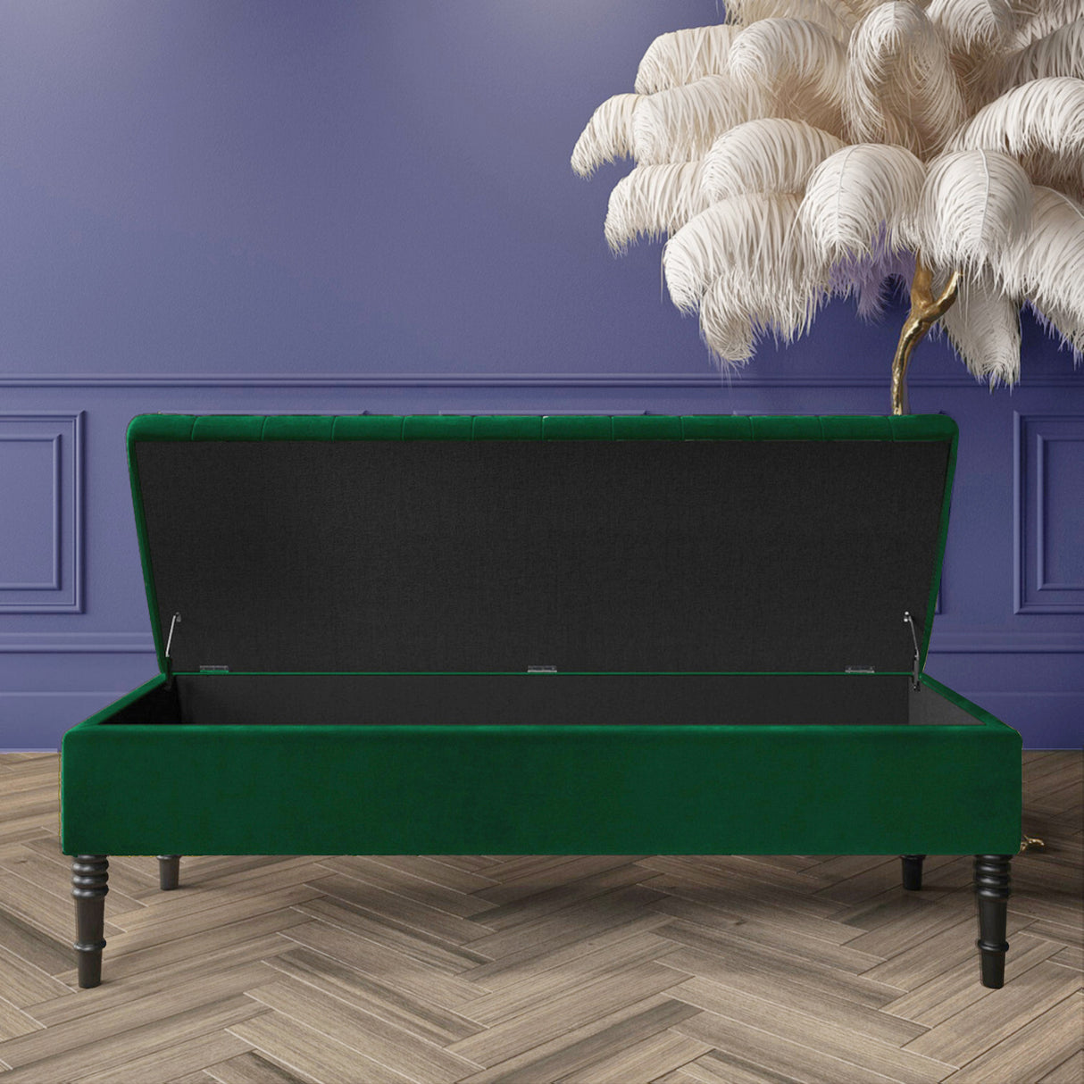 Safar Striped Ottoman Bench with Legs, Shoe Storage Bench