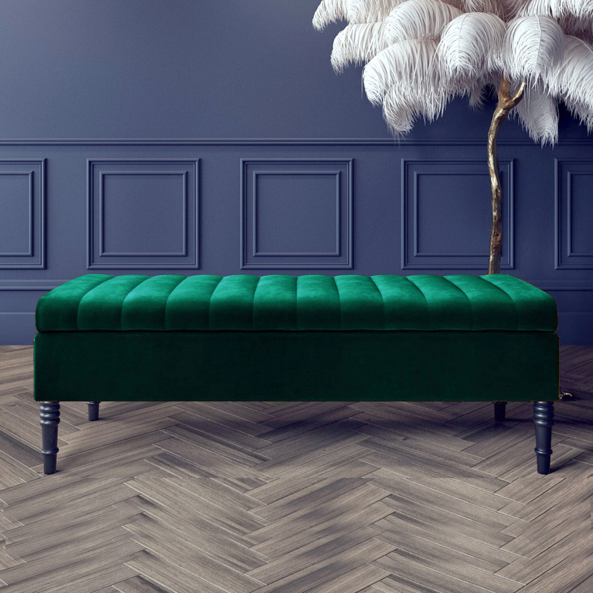 Safar Striped Ottoman Bench with Legs, Shoe Storage Bench