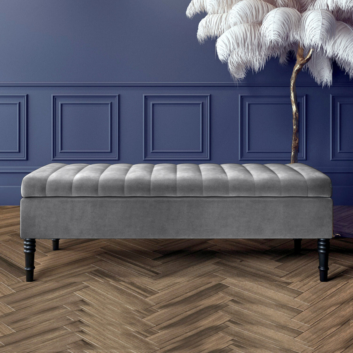 Safar Striped Ottoman Bench with Legs, Shoe Storage Bench