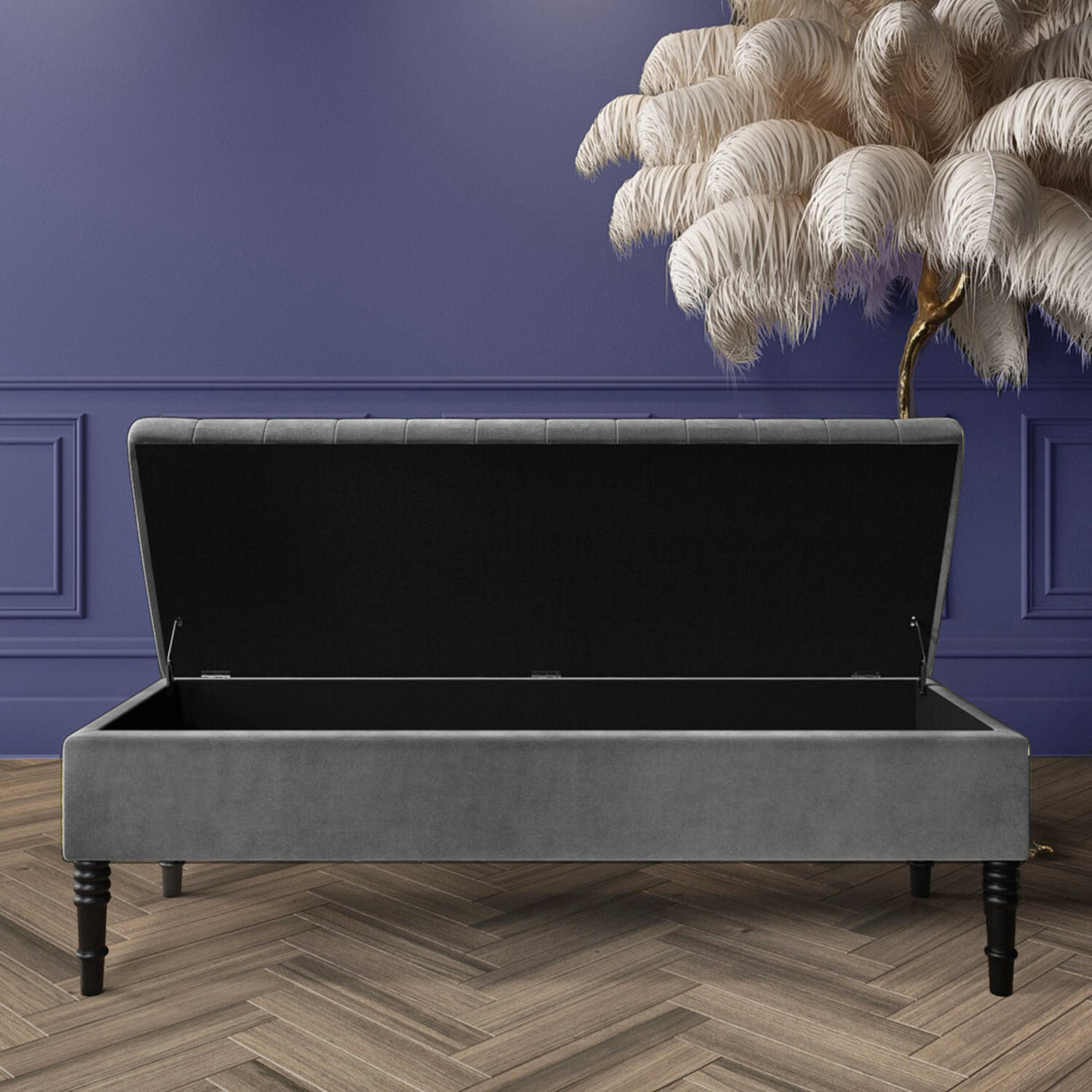 Safar Striped Ottoman Bench with Legs, Shoe Storage Bench