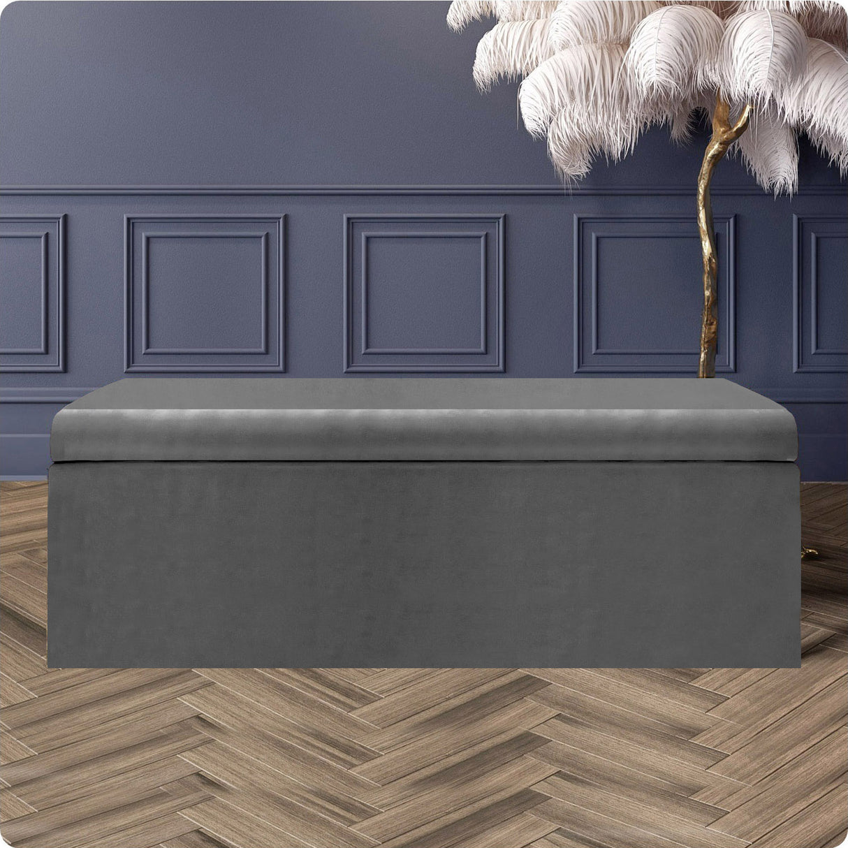 Safar Large Velvet Ottoman Storage Box with Plain Lid
