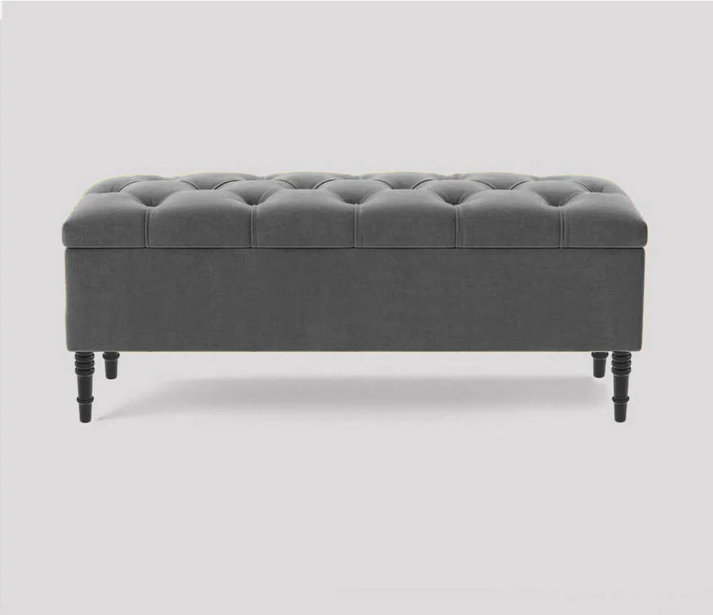 Swiss Chesterfield Upholstered Ottoman Storage Bench with Legs