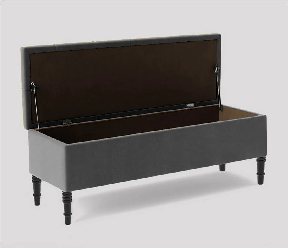 Swiss Chesterfield Upholstered Ottoman Storage Bench with Legs