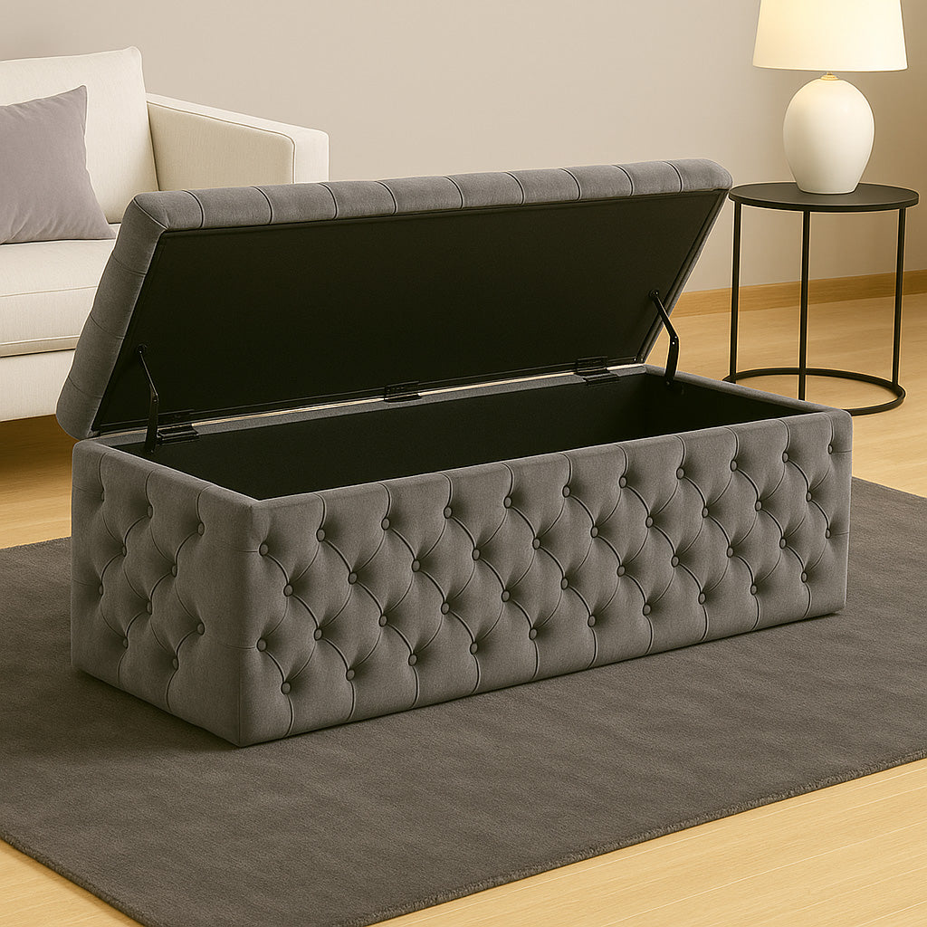 Lux Full Upholstered Velvet Storage Ottoman Box