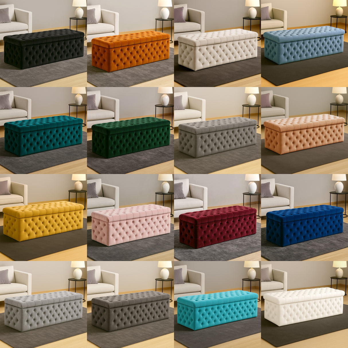 Lux Full Upholstered Velvet Storage Ottoman Box