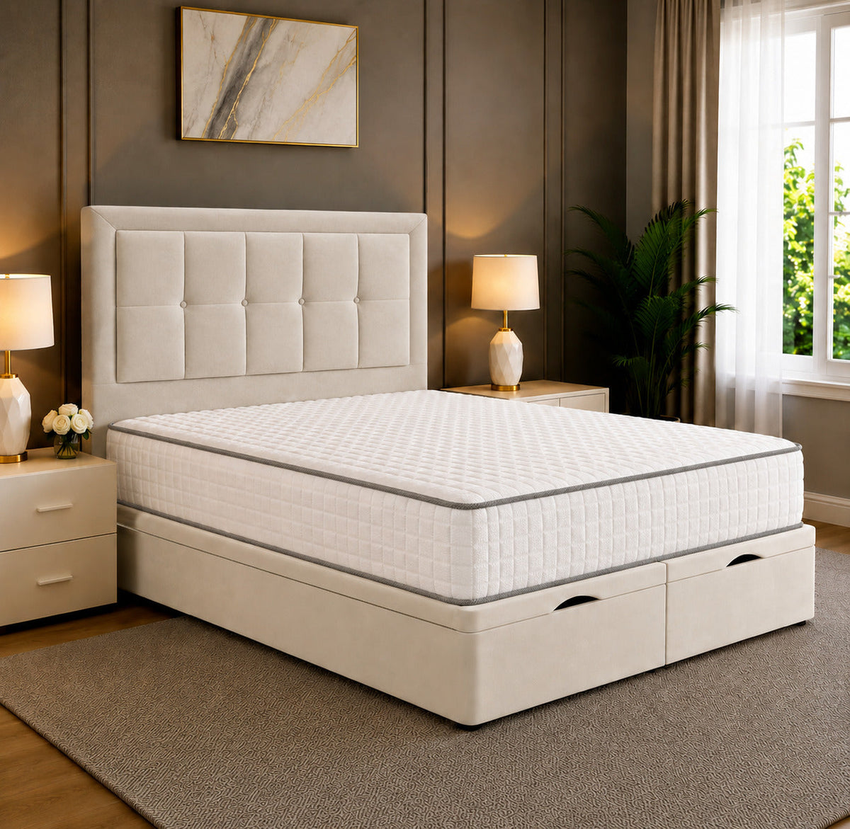 Maria Cubed Tufted Divan Storage Ottoman Bed Frame